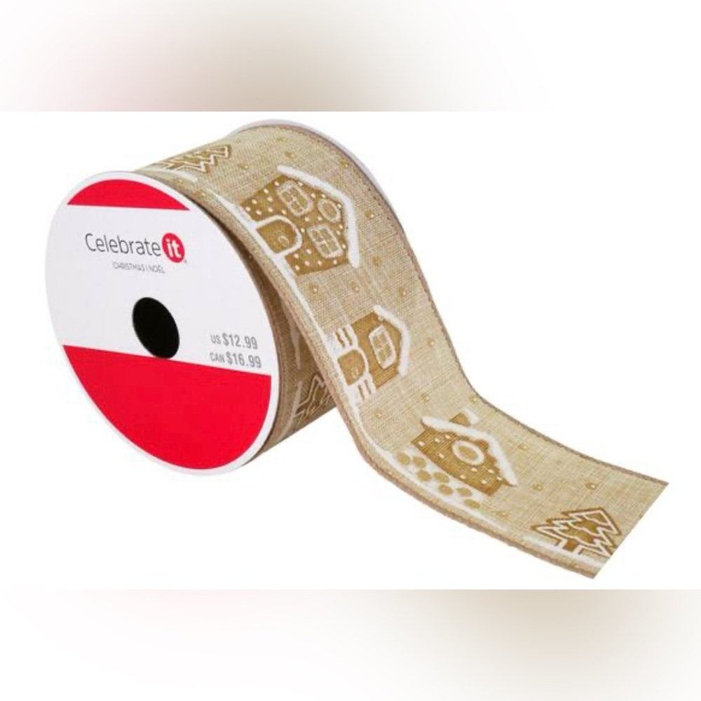 Gingerbread House Wired Faux Linen Ribbon by Celebrate It 2.5” x 30’